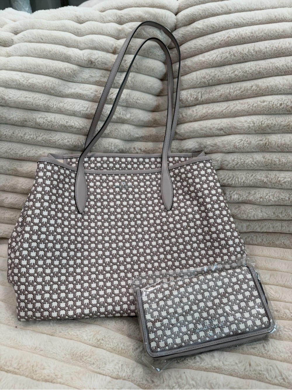 kate spade Taupe Patterned Tote with Matching Wallet